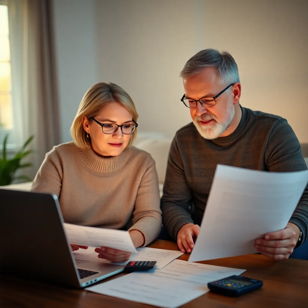 Planowanie emerytalne przy biurku z kalkulatorem i dokumentami