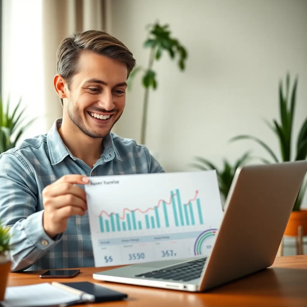 Osoba analizująca wykresy inwestycyjne na laptopie